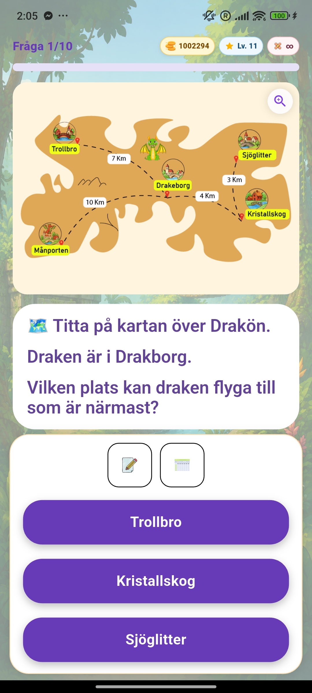 MathPop-problemuppgift med en karta där barnet väljer närmaste plats